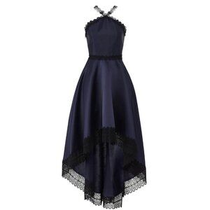Monique Lhuillier High Low Navy Mikado Dress NWT Size 12